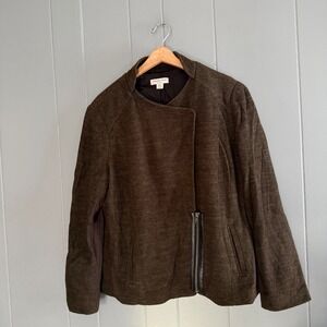 Coldwater Creek Brown Wool Blend Moto Jacket‎ Women's Plus W18 Asymmetrical Zip